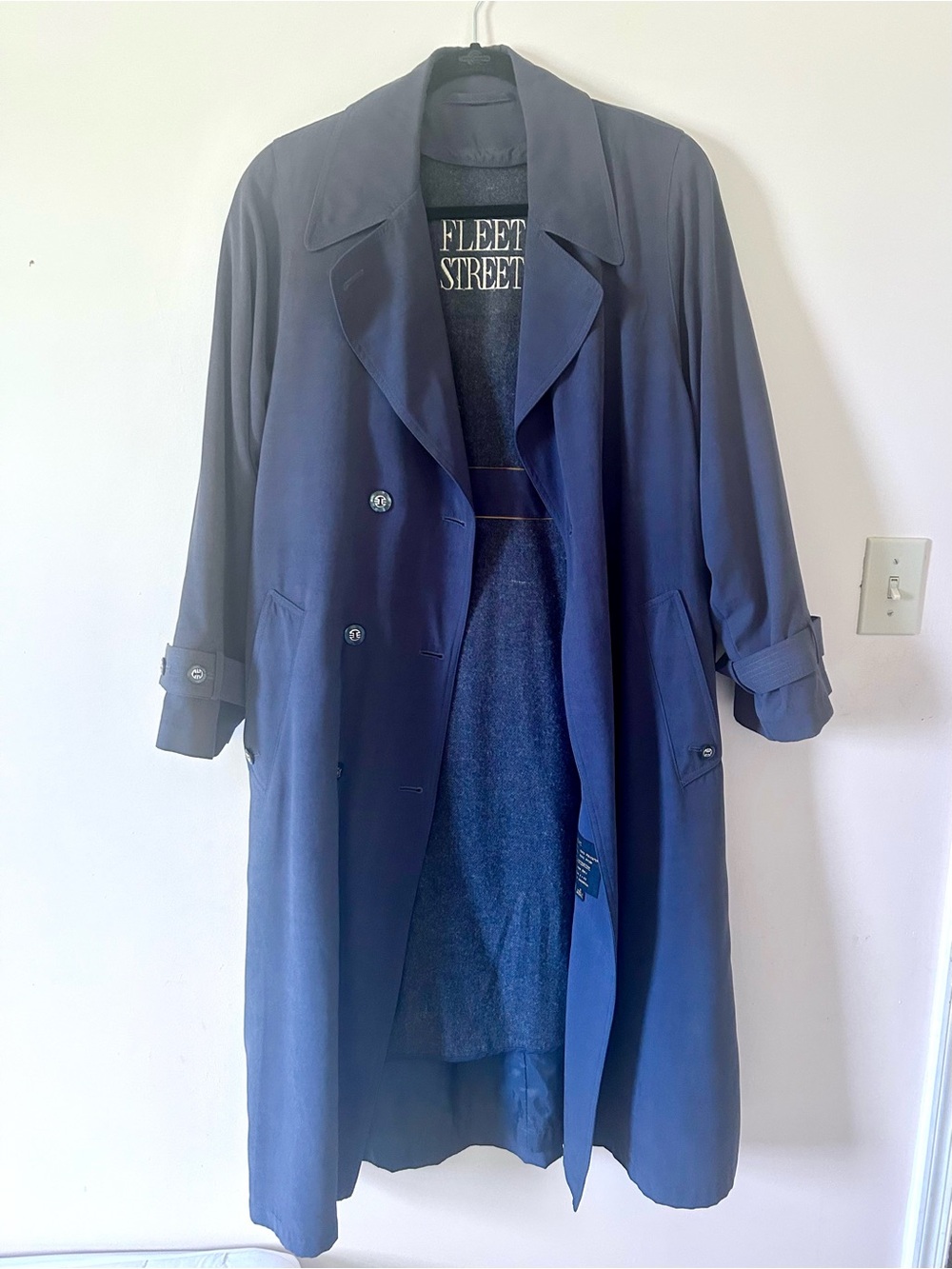 Vintage Fleet Street Belted Trench Coat Navy Blue 6 Long Double Breasted